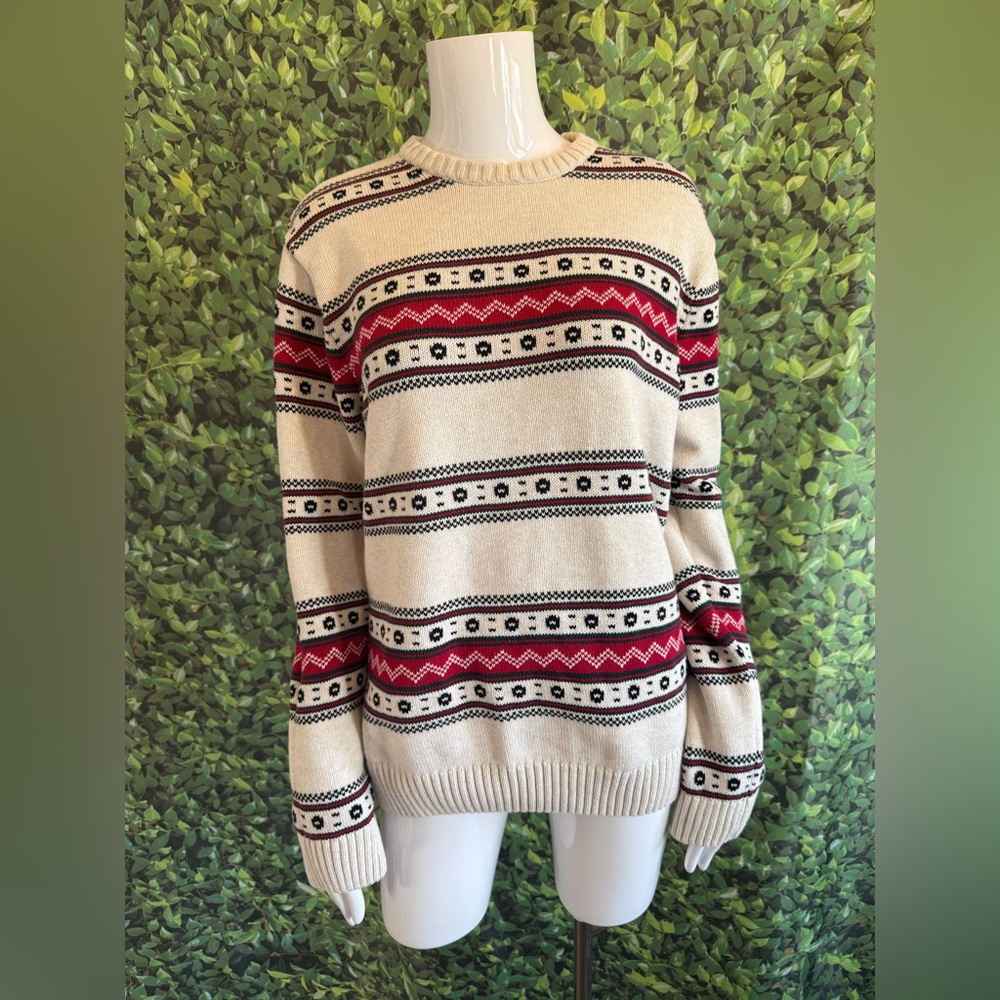 Vintage Chaps Beige and Red Knit Sweater